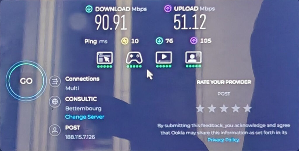 Internet Speed Test de la Post, Pack POP S à Heisdorf